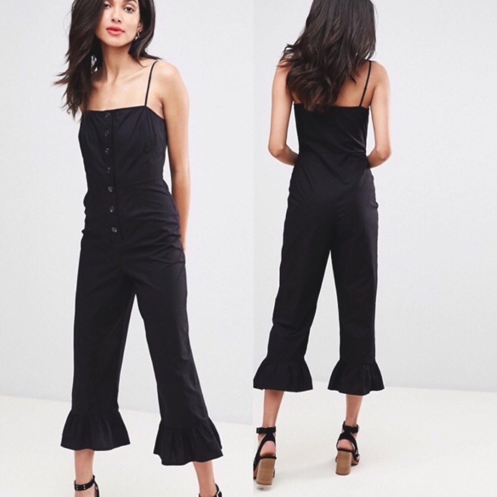 ASOS Black Cotton Frill Hem jumpsuit / Playsuit-10